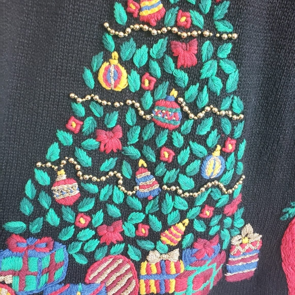 Nut Cracker Cotton Blend Holiday Tree Embroidery Ugly Sweater Top Women - Picture 10 of 14